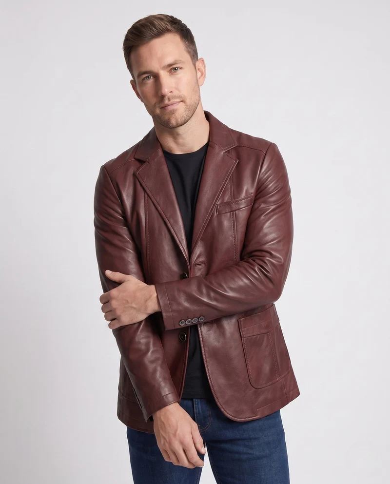 Herren Blazer aus Lederoptik mit thermalem Futter und Slim-Fit Nord Taschen