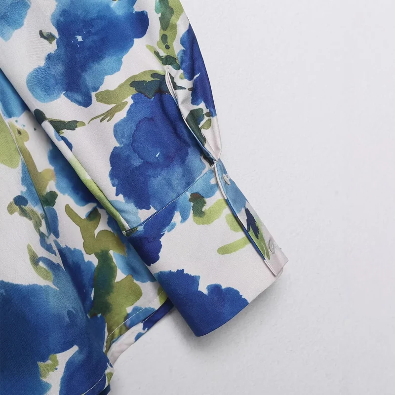 Damen Locker geschnittene seidenähnliche Hemdbluse mit Aquarell-Print Nord Taschen