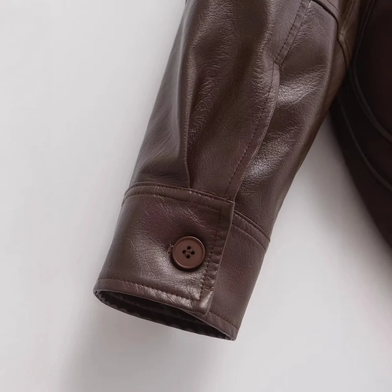 Damen Oversized Kunstlederjacke mit Hemdkragen, durchgehendem Reißverschluss und elastischem Saum Nord Taschen