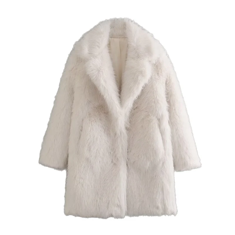 Damen Oversized Kunstfell-Mantel mit großzügigem Schalkragen und versteckten Taschen Nord Taschen