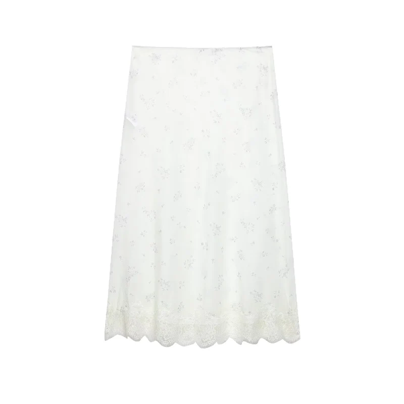Damen Langer Unterrock mit floraler Spitzenborte und feinem Stickmesh Nord Taschen