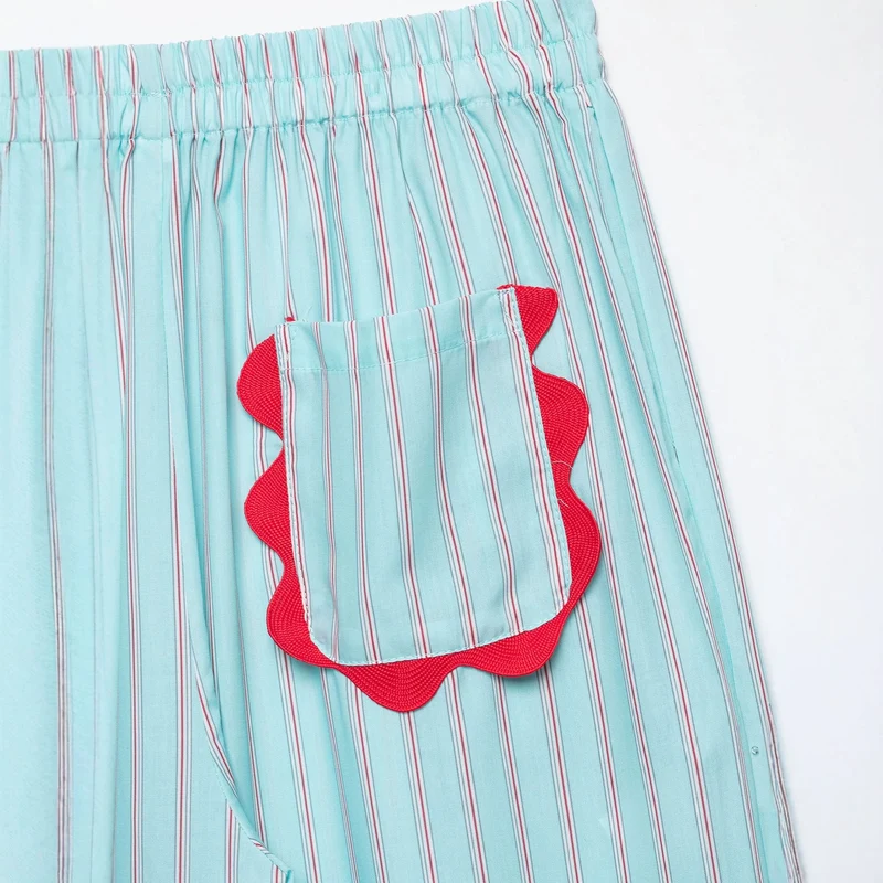 Damen Weite Culotte-Hose mit elastischem Bund, feinen Längsstreifen und Wellenkante Nord Taschen