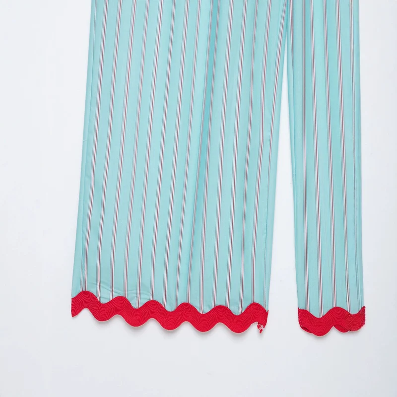 Damen Weite Culotte-Hose mit elastischem Bund, feinen Längsstreifen und Wellenkante Nord Taschen