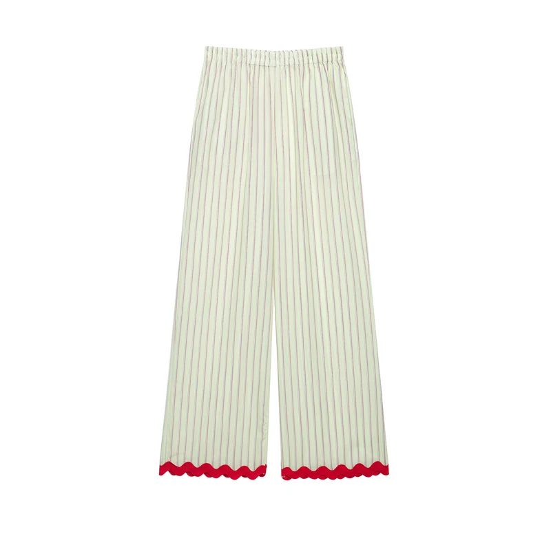 Damen Weite Culotte-Hose mit elastischem Bund, feinen Längsstreifen und Wellenkante Nord Taschen