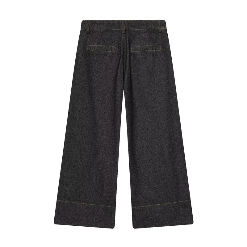 Damen Weite Cropped-Jeanshose mit hoher Taille, aufgesetzten Klappentaschen und breitem Saum Nord Taschen