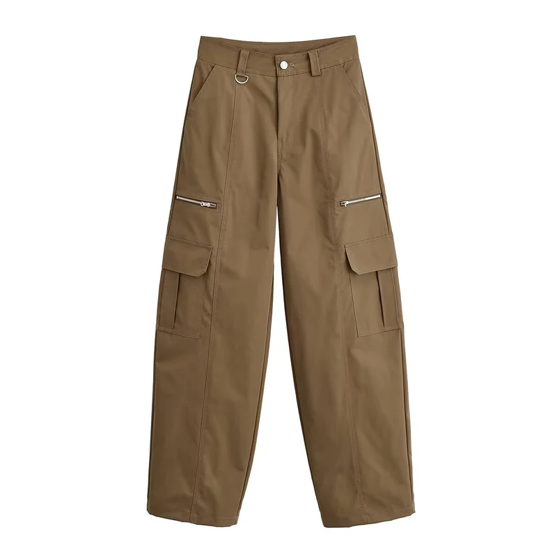 Damen Weite Cargo-Hose mit Utility-Taschen, Reißverschluss-Details und hoher Taille Nord Taschen