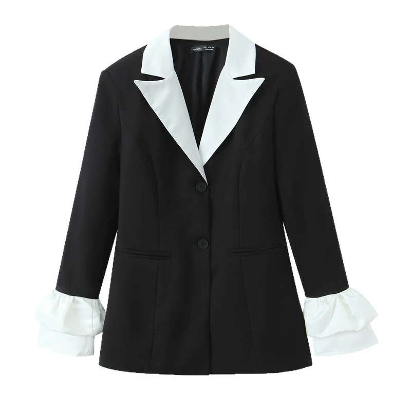 Damen Statement-Blazer mit kontrastierendem Schalkragen und Volantmanschetten Nord Taschen