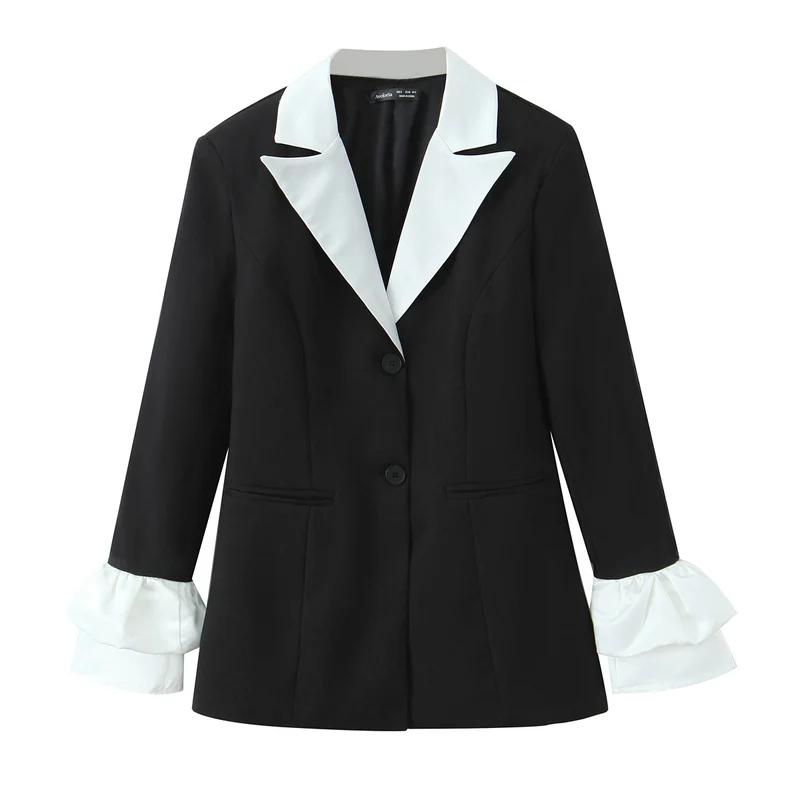 Damen Statement-Blazer mit kontrastierendem Schalkragen und Volantmanschetten Nord Taschen