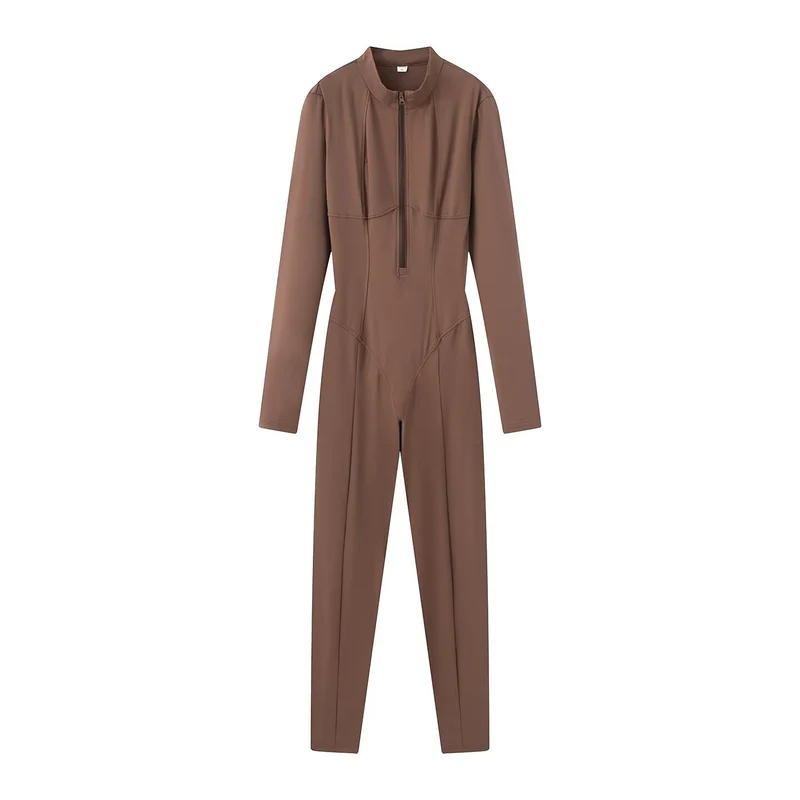 Damen Sportlicher Langarm-Unitard mit 1/2-Reißverschluss und körpernaher Passform Nord Taschen