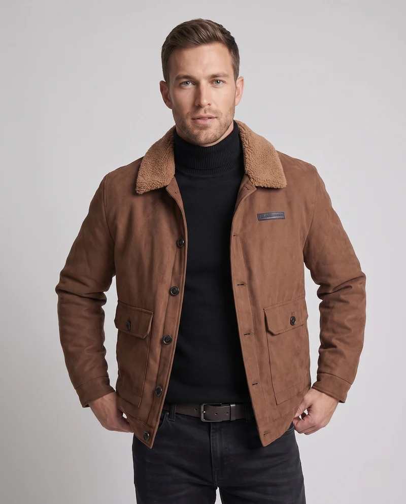 Herren elegante und strapazierfähige Winterjacke mit Teddykragen Nord Taschen