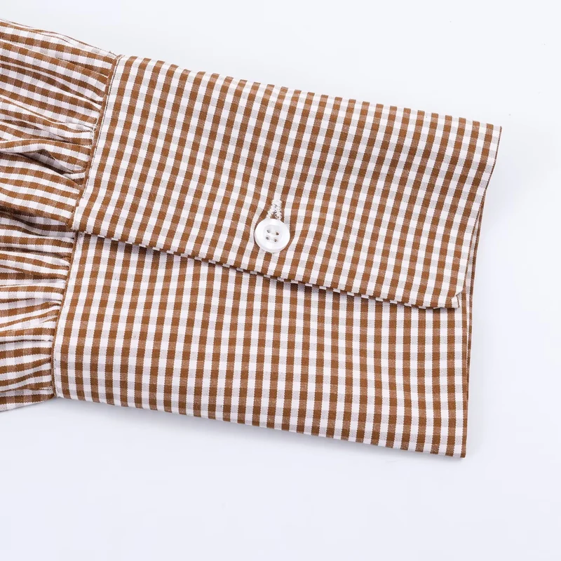 Damen Tailliertes Hemdblusenkleid mit Karo‑Gingham, breitem Taillengürtel und voluminösen Ärmeln Nord Taschen