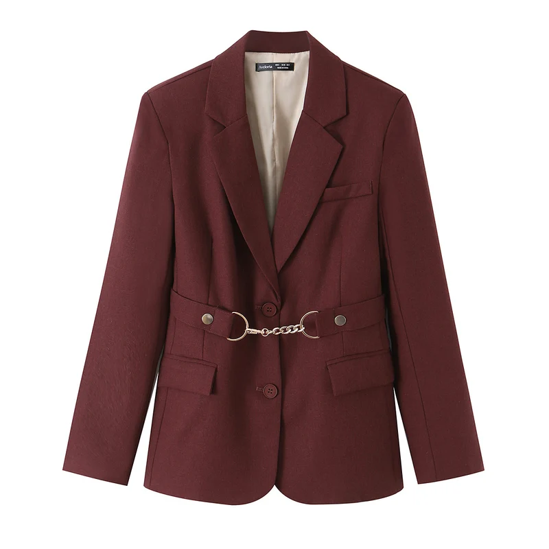 Damen Tailliertes Blazer- und Midirock-Set mit Zierkettengürtel Nord Taschen