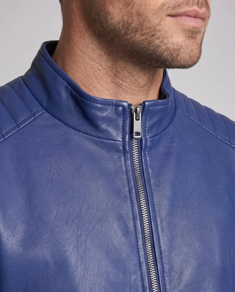 Herren Fitted Lederlook Motorradjacke mit vertikalem Reißverschluss und gepolsterten Schulterpaneelen Nord Taschen