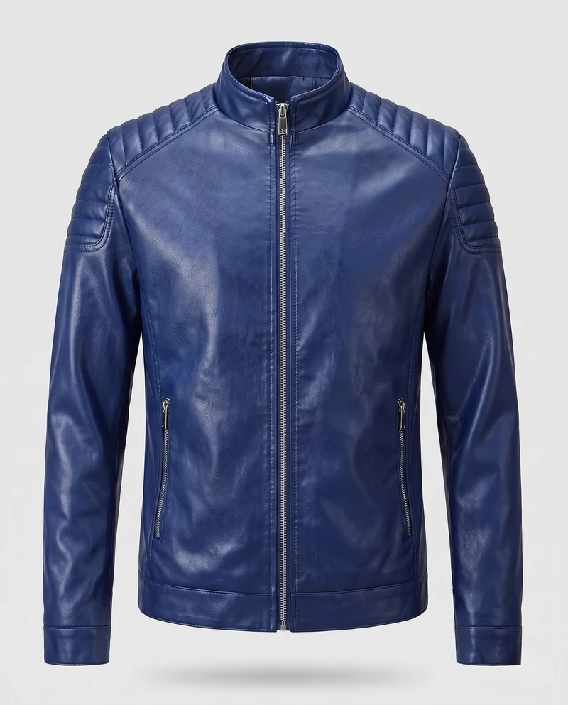 Herren Fitted Lederlook Motorradjacke mit vertikalem Reißverschluss und gepolsterten Schulterpaneelen Nord Taschen