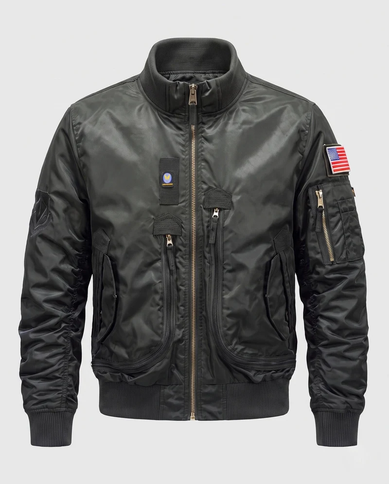 Herren Utility Style Bomberjacke mit Sleeve Organizer und Reißverschlusstaschen Nord Taschen