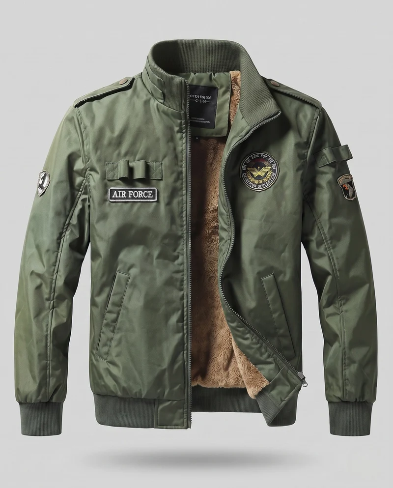 Herren Pilotenjacke im Flight-Stil mit vollem Teddyfutter und Abzeichenapplikationen Nord Taschen
