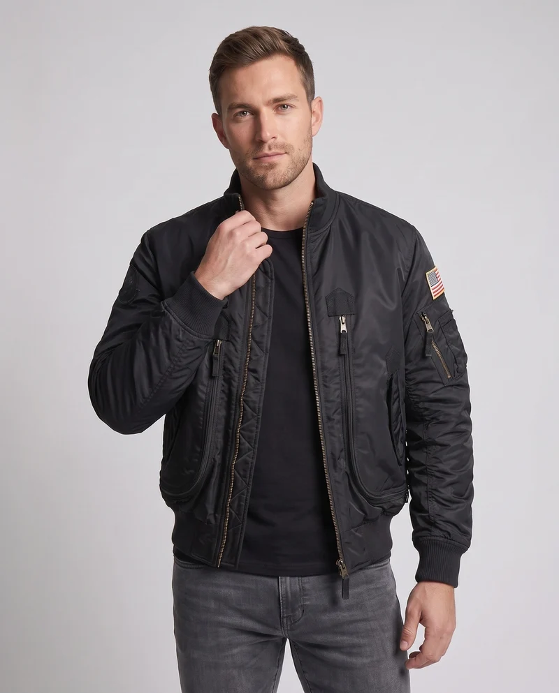 Herren-Pilotjacke im Utility-Look mit Taschenärmel und Patches Nord Taschen
