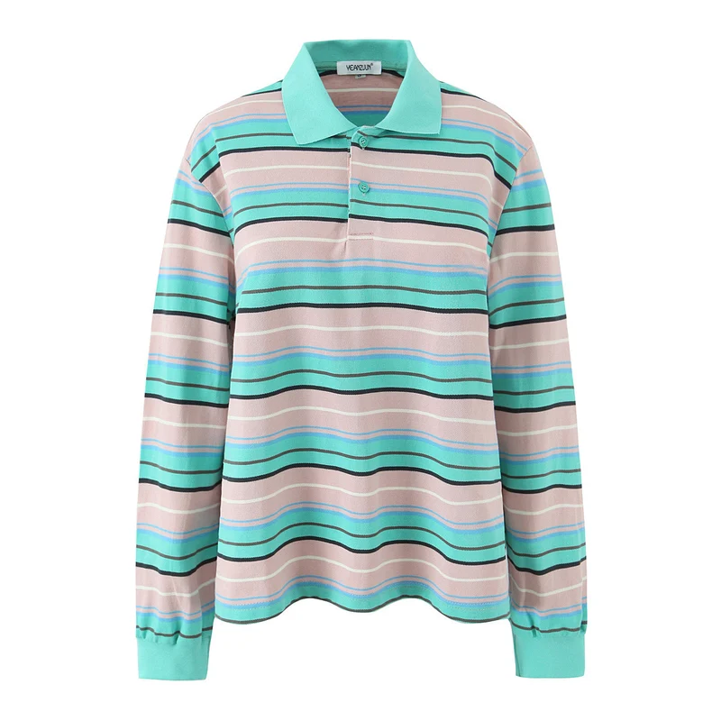 Herren Langärmeliges Poloshirt im Retro-Streifenmuster mit Rippbündchen und Knopfleiste Nord Taschen