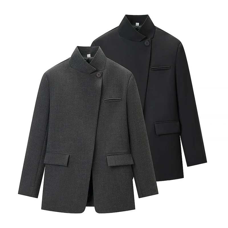 Herren Kurzer Stehkragen-Blazer mit verdeckter Knopfleiste und Pattentaschen Nord Taschen