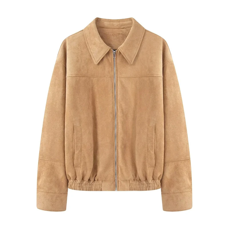 Damen Kurzjacke aus Velourslederoptik mit Reißverschluss und elastischem Saum Nord Taschen