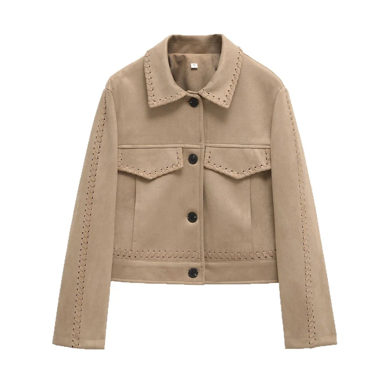Damen Kurzjacke aus Veloursimitat mit Ziernaht‑Schnürung Nord Taschen