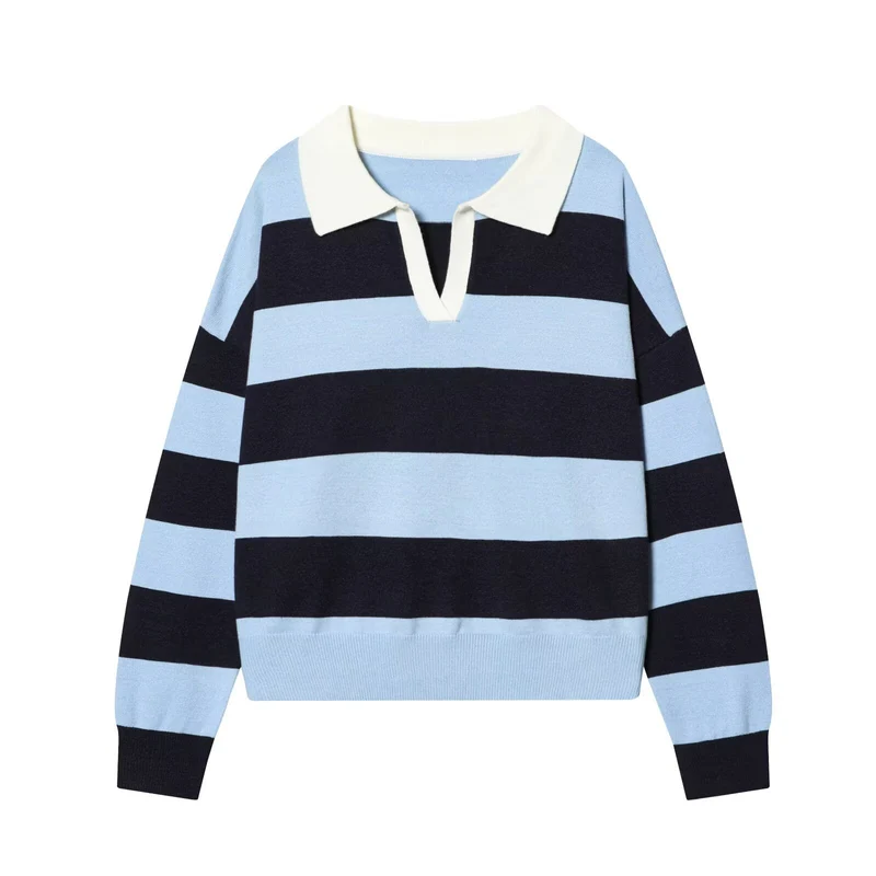 Damen Oversize Cropped Rugby-Pullover mit Polokragen und V‑Ausschnitt Nord Taschen