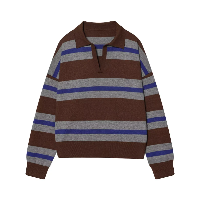 Damen Oversize Cropped Rugby-Pullover mit Polokragen und V‑Ausschnitt Nord Taschen