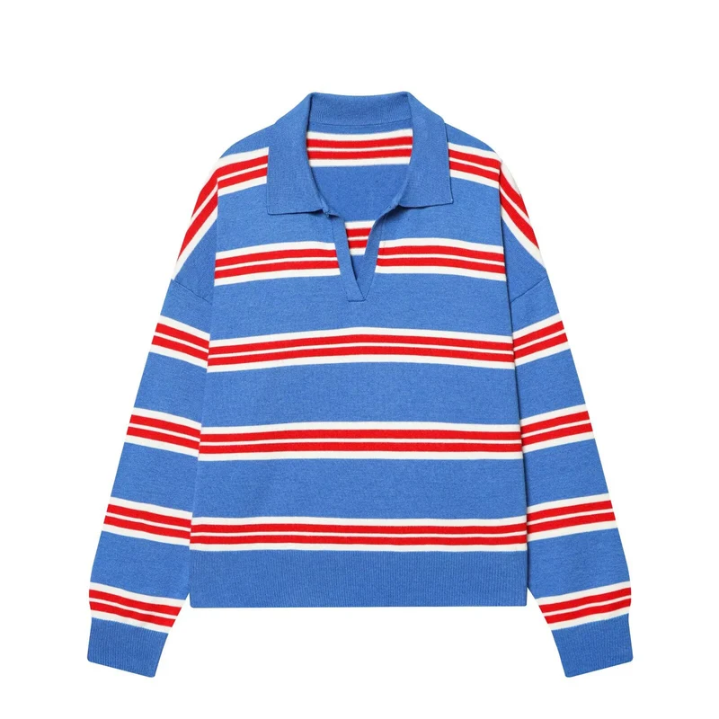 Damen Oversize Cropped Rugby-Pullover mit Polokragen und V‑Ausschnitt Nord Taschen