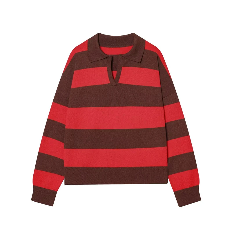 Damen Oversize Cropped Rugby-Pullover mit Polokragen und V‑Ausschnitt Nord Taschen
