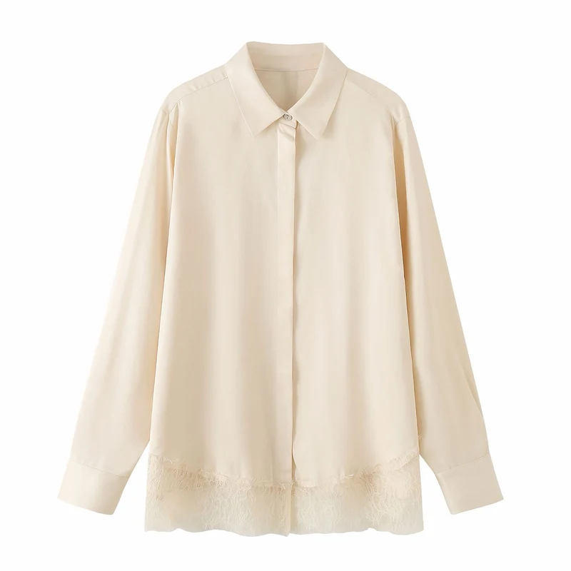 Damen Oversize-Bluse mit verdeckter Knopfleiste und Spitzenabschluss Nord Taschen