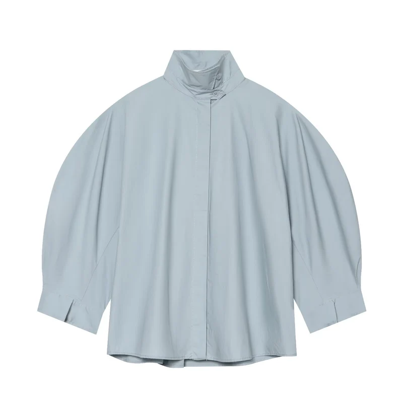 Damen Oversize-Bluse mit Stehkragen und Kimonoärmeln Nord Taschen