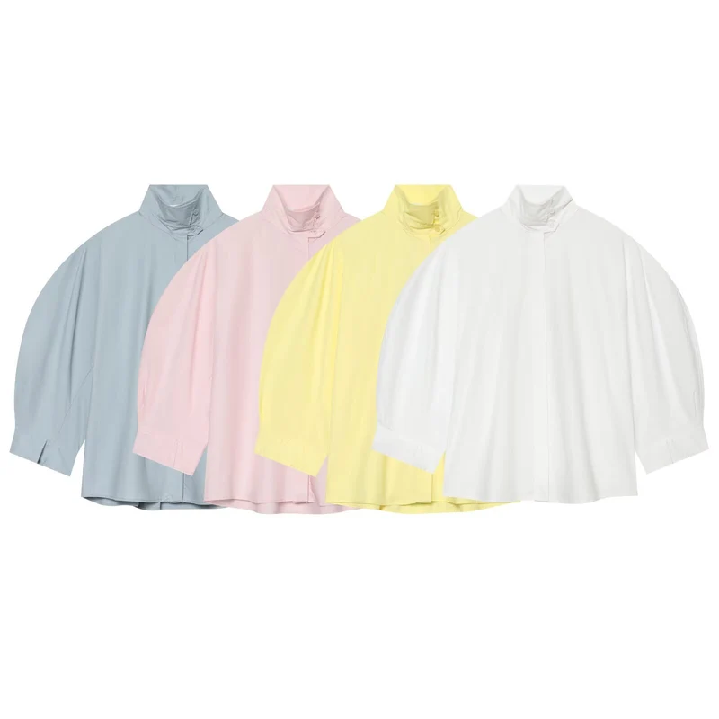 Damen Oversize-Bluse mit Stehkragen und Kimonoärmeln Nord Taschen