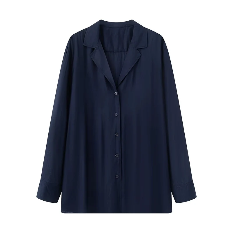 Damen Oversize-Bluse mit Reverskragen und durchgehender Knopfleiste Nord Taschen