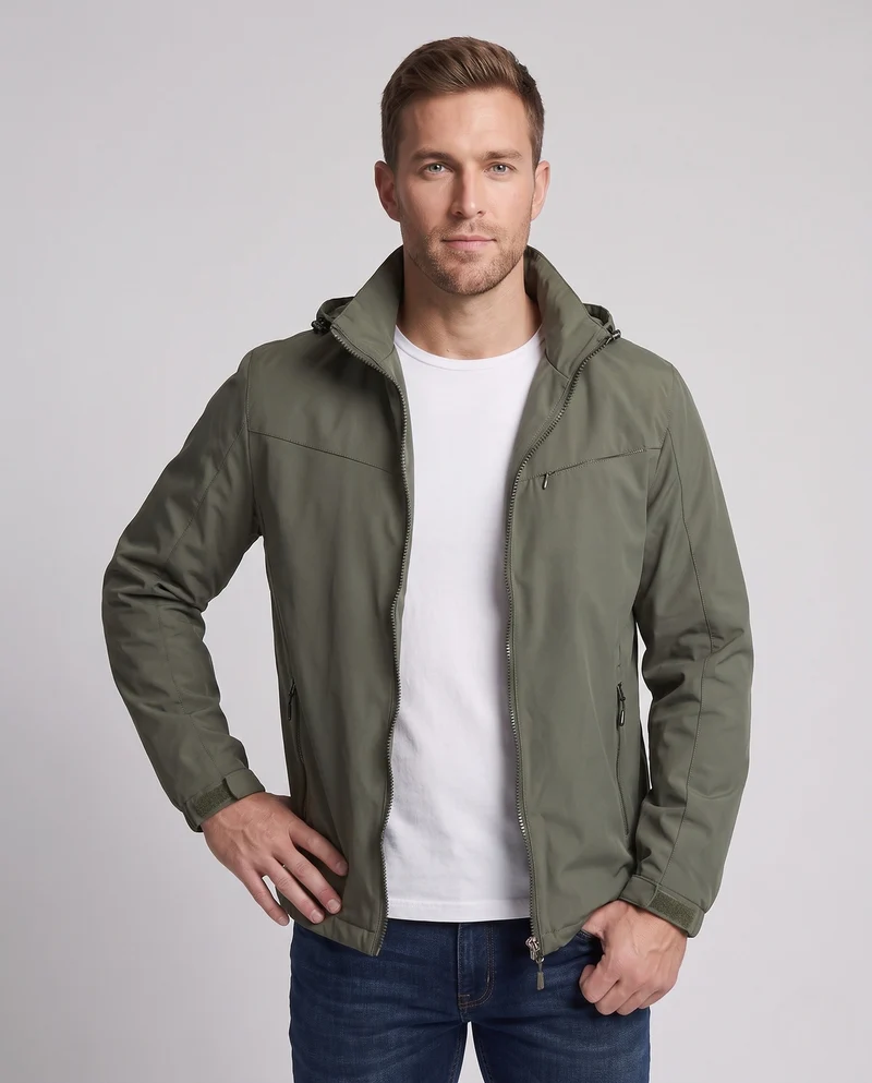 Leichte Herren-Hoodie-Utility-Jacke mit verdecktem Reißverschluss und Brusttasche Nord Taschen
