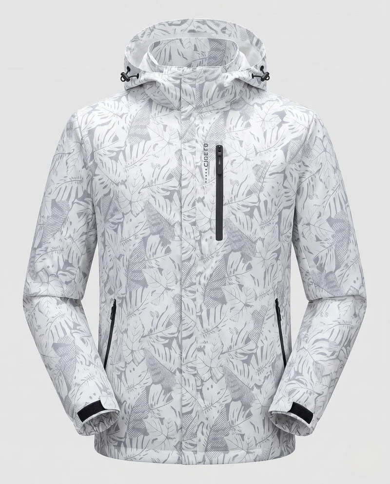 Herren Leichte Hoodie-Jacke mit subtilem Blattdruck und winddichter Softshell-Außenschicht Nord Taschen