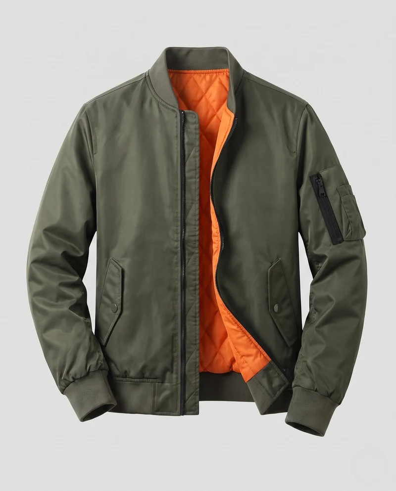 Herren Leichte Pilot Bomberjacke aus technischem Nylon mit Ärmeltasche Nord Taschen