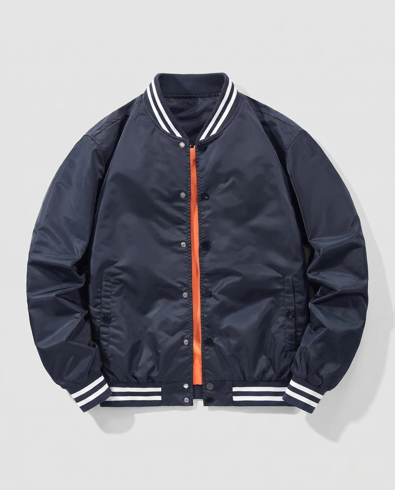 Leichte Satin-Bomberjacke für Herren mit gestreiftem Rippkragen und Druckknopfverschluss Nord Taschen