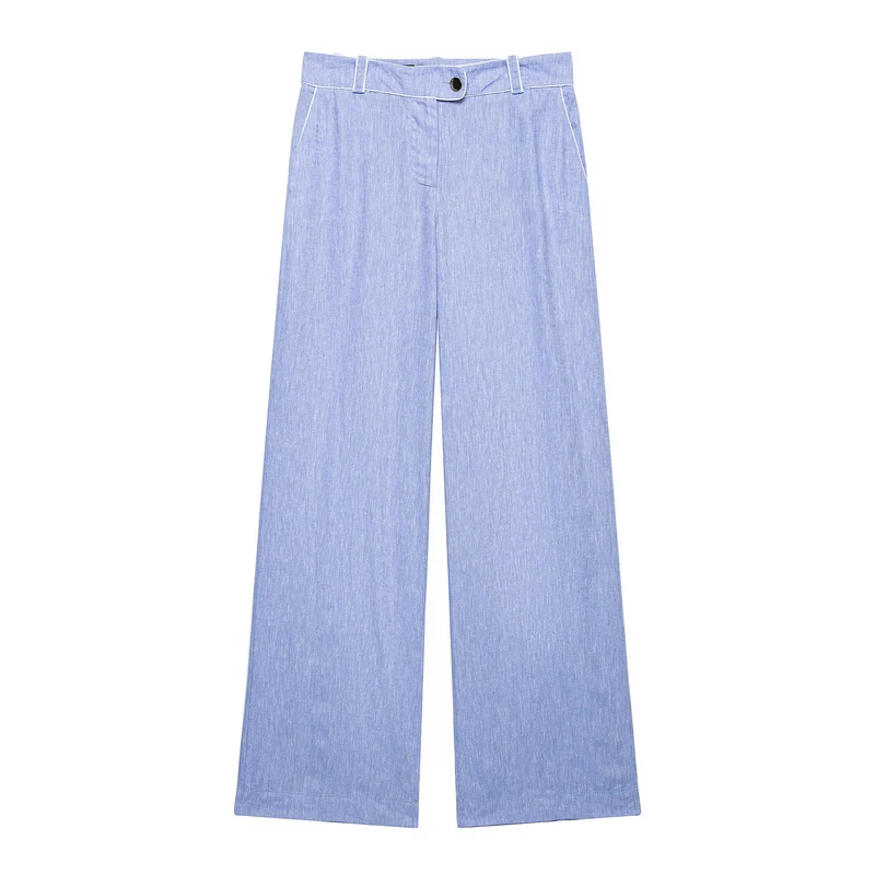 Damen Leichtes Leinenoptik-Zweiteiler mit oversized Hemdoberteil und Highwaist Wide‑Leg Hose Nord Taschen
