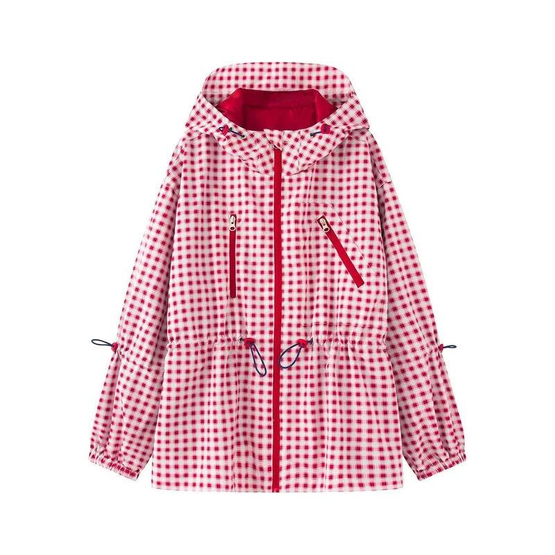 Damen Leichter Vichy‑Karo‑Parka mit Kapuze, Tunnelzugtaillierung und Reißverschlusstaschen Nord Taschen
