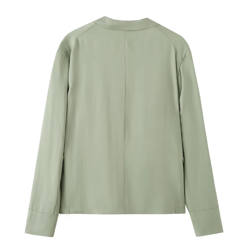 Damen Leichter Cropped Blazer mit Bindegürtel und Schalkragen Nord Taschen