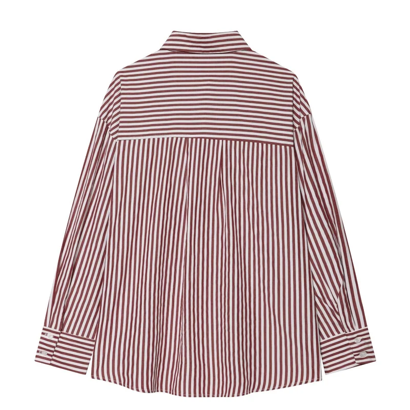 Damen Oversized Hemdbluse mit vertikalem Streifenmuster und Kentkragen Nord Taschen