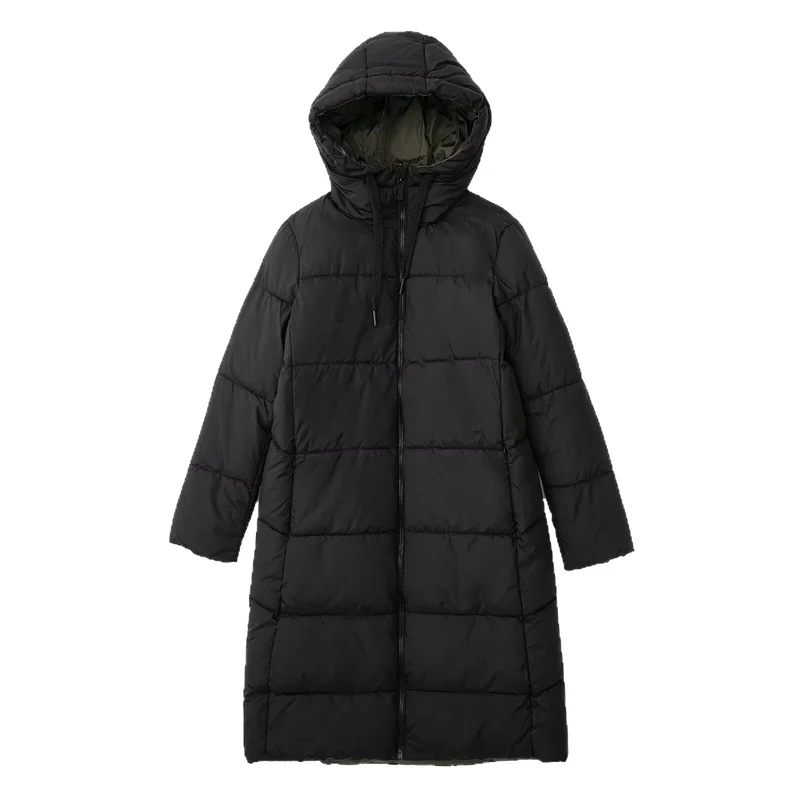 Damen langer gesteppter Winterparka mit Kapuze Nord Taschen