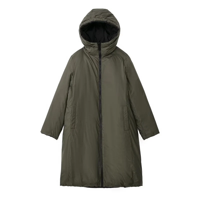 Damen langer gesteppter Winterparka mit Kapuze Nord Taschen