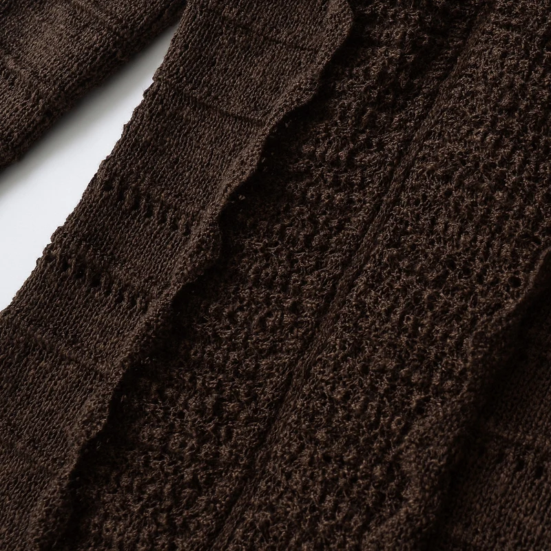Damen Langer gehäkelter Cardigan mit geschwungenem Schalkragen Nord Taschen