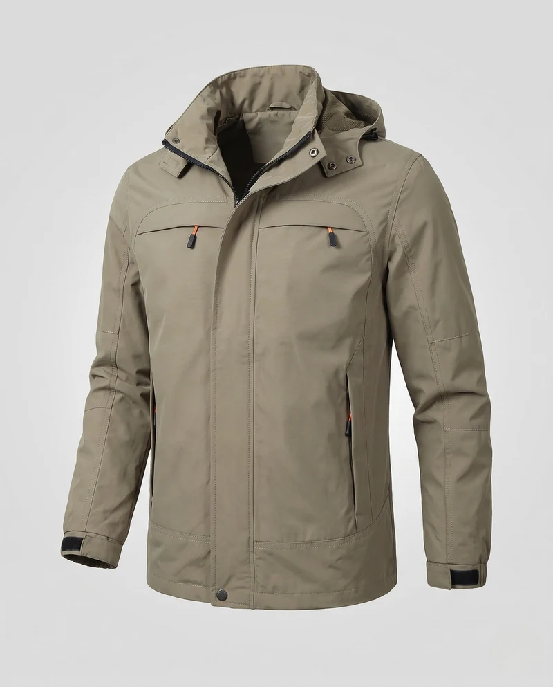 Herren funktionale Kapuzenjacke im Feldstil mit versteckter Reißverschlusstasche und verstellbaren Klettmanschetten Nord Taschen