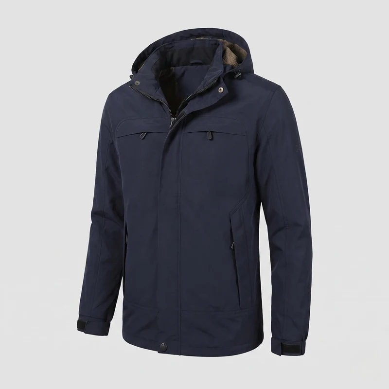 Herren funktionale Kapuzenjacke im Feldstil mit versteckter Reißverschlusstasche und verstellbaren Klettmanschetten Nord Taschen