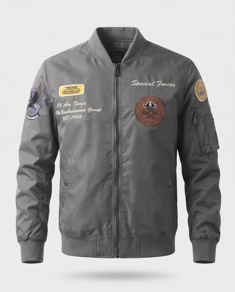 Herren gepolsterte Bomberjacke im Pilotenstil mit bestickten Patches und Armtasche Nord Taschen
