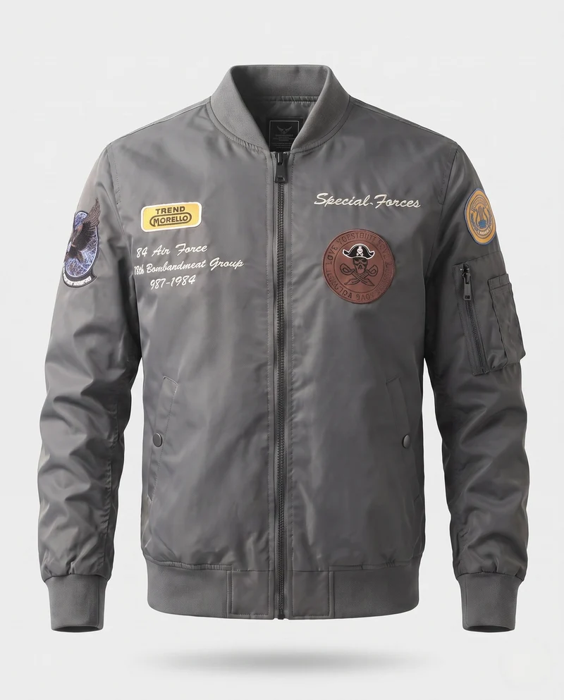 Herren gepolsterte Bomberjacke im Pilotenstil mit bestickten Patches und Armtasche Nord Taschen