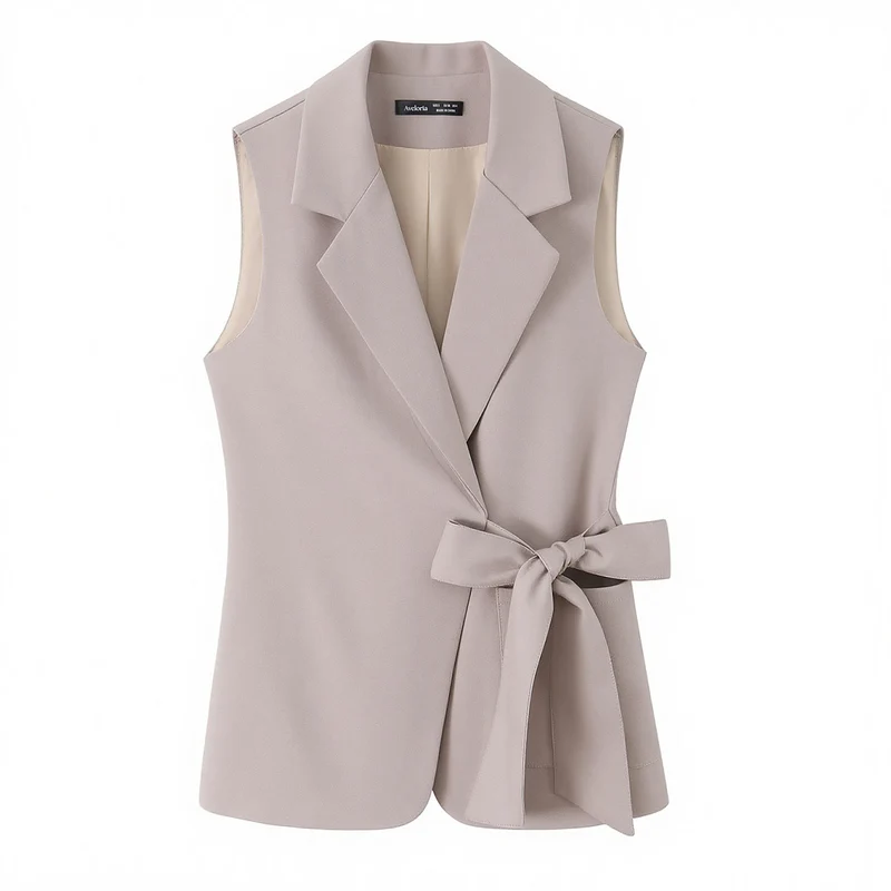 Damen Zweiteiliges tailliertes Weste- und Palazzo-Hosen-Set mit Bindegürtel Nord Taschen