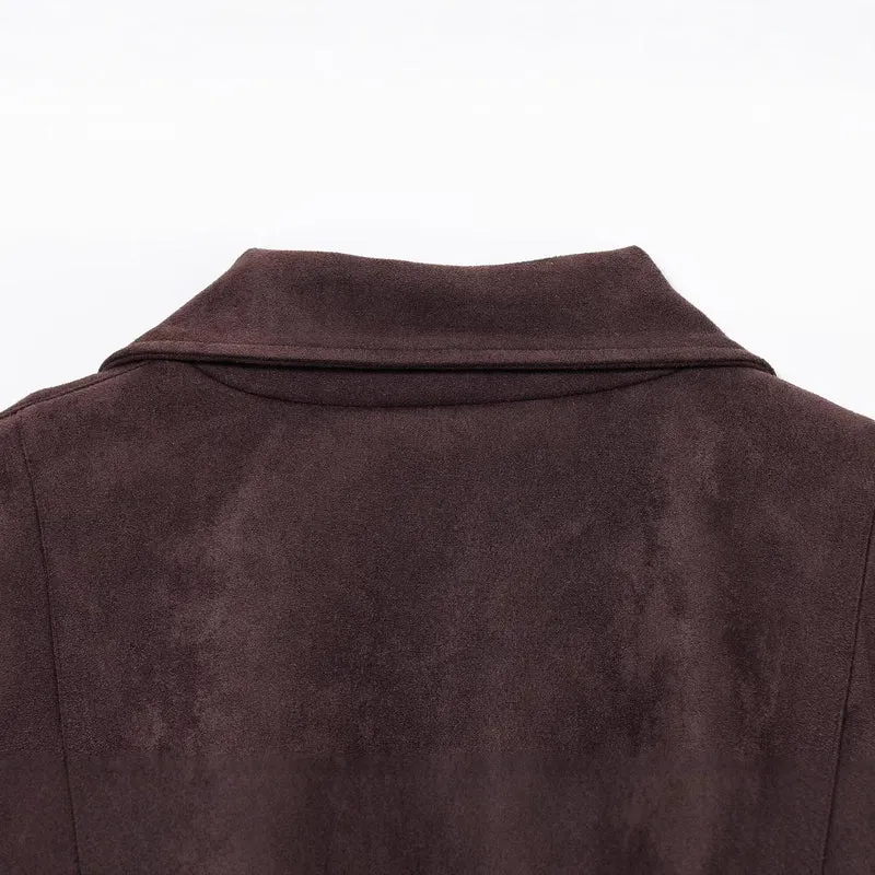 Damen Kurzjacke aus Veloursimitat mit Taillengürtel, kastigem Schnitt und Reißverschlusstaschen Nord Taschen